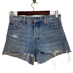Levi's Wedgie Shorts Womens 26 Light Blue Distressed Cut Off Jean Shorts